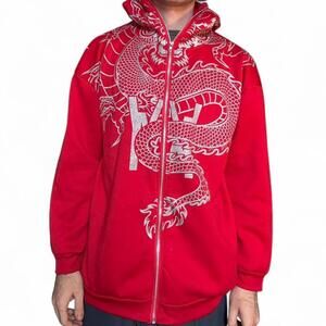 RED and SILVER dragon ALL THE WAY zip up hoodie